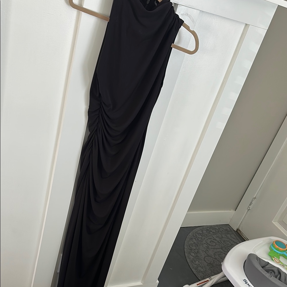 Zara Black Ruched Halter Sheath Dress